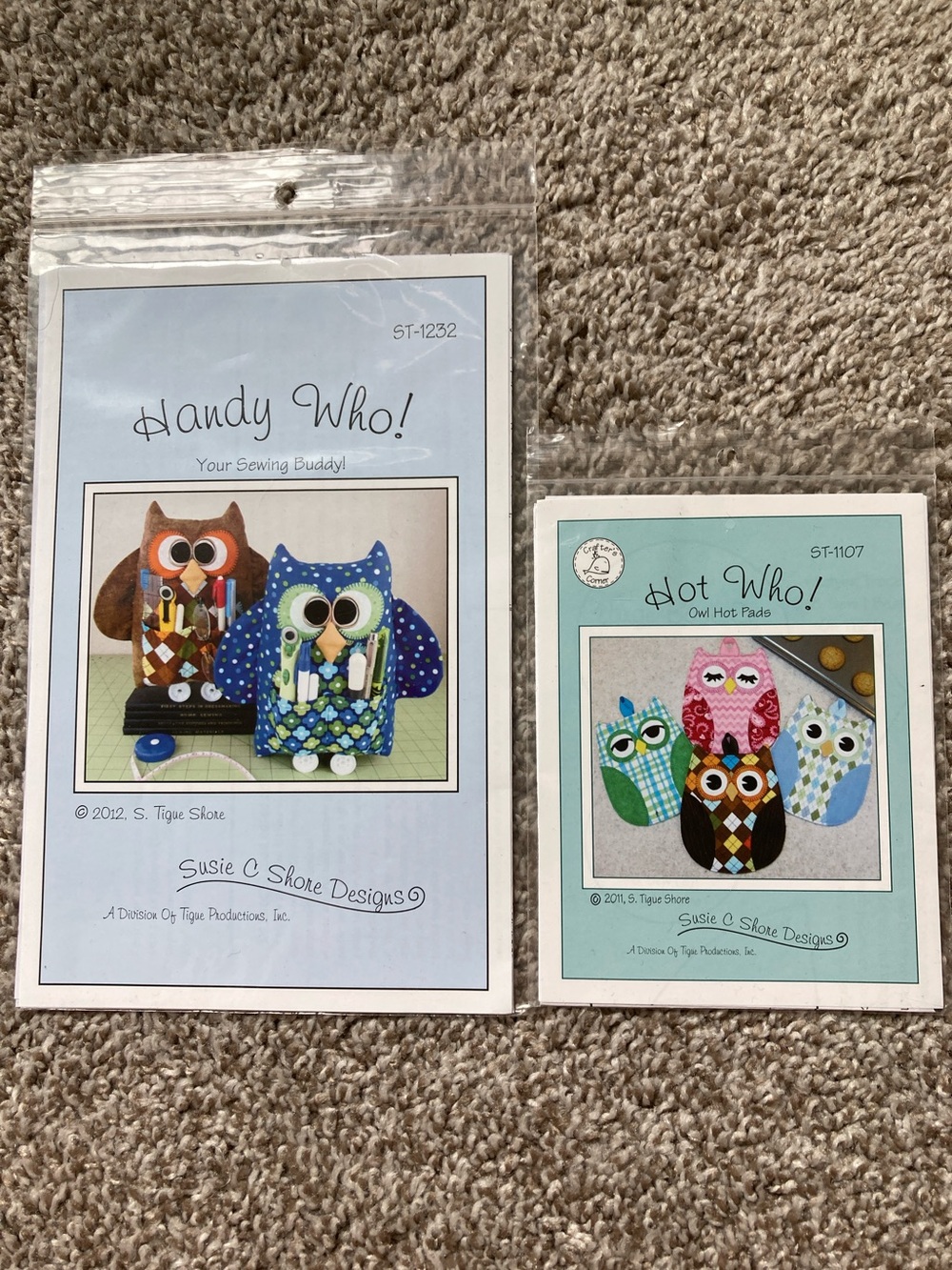 2 NIP Owl sewing quilting craft patterns Susie C Shore Dolls hot pads